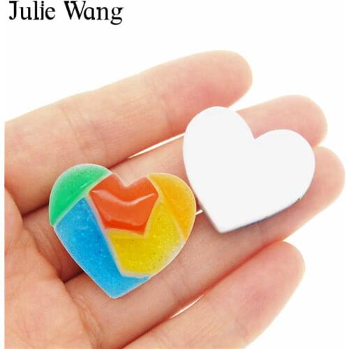 Julie Wang 10PCS Resin Heart Shape Colorful Charms Flatback Slime Pendants Jewelry Making Accessory Home Table Decor Props