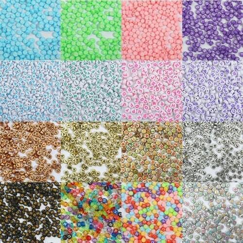 100/200/300/500Pcs/lot Mix Color 26 English Letter Acrylic Beads Round Flat Alphabet Heart Beads For Jewelry Making DIY Bracelet