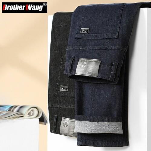 2021 Autumn New Men Solid Color Cotton Stretch Business Jeans Classic Style Regular Fit Stretch Denim Trousers Male Brand Pants
