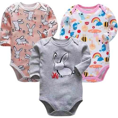 3 pieces/lot 100% Cotton Baby Bodysuit Newborn Cotton Body Baby Long Sleeve Underwear Infant Boys Girls Clothes Babys Sets