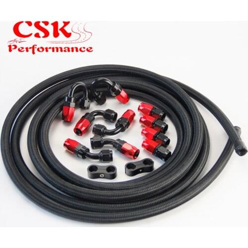 5M AN4 Stainless Steel Braided/Nylon Braided Hose+Fitting Hose End Adaptor Kit Silver/Black