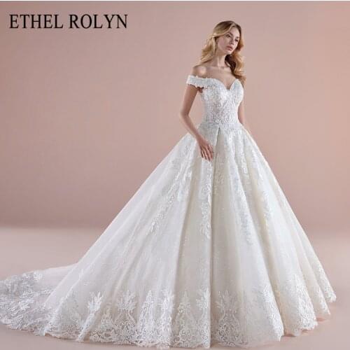 ETHEL ROLYN Ball Gown Wedding Dress 2020 Princess Sweethear Beaded Appliques Lace Up Bride Dresses Off the Shoulder Bridal Gowns