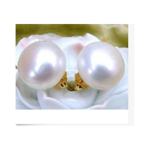 Charming13-14mm south sea flat round white pearl earring