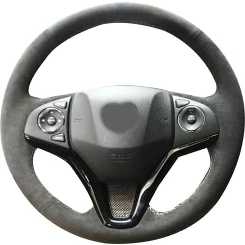 All Black Suede Leather Steering Wheel White Stitch on Wrap Cover Fit For Honda Fit 2014-2019 / City 2014-2019 / Jazz 2014-2019