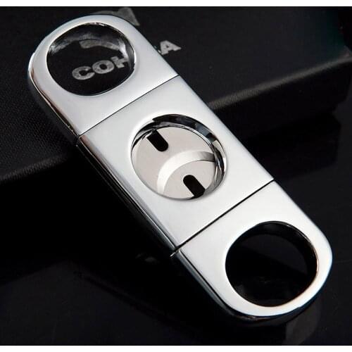 COHIBA Double Blades Stainless Steel Cigarette Long Cigar Cutter Pocket Gadget Zigarre Smoking Accessories Guillotine 365J