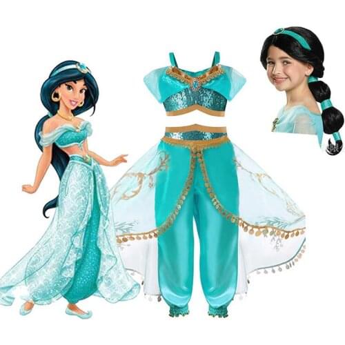 Halloween Christmas Party Cosplay Kids Girls Princess Jasmine dress Costumes For Children Party Belly Dance Dress Costume