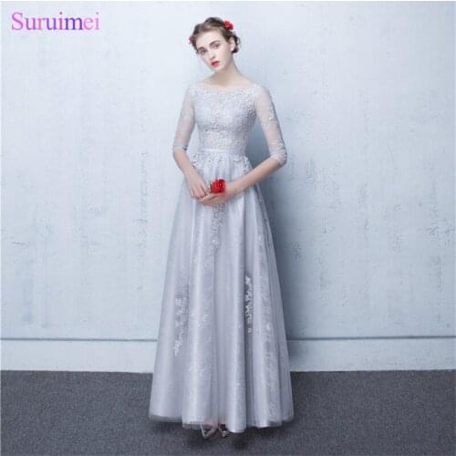 Dubai Evening Dresses Vestidos De Noite Longos 2017 Silver Appliques A Line Long Evening Gown with Sleeves