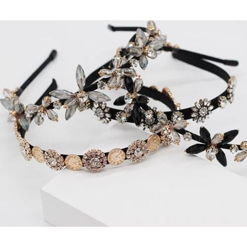 Hot fashion ladies hair hoop Baroque simple small particle geometry rhinestone pearl dance street shooting leisure headband 561