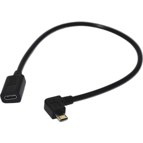 USB 3.1 Type C USB-C Fenale Angled to Micro USB UP& Down& Left& Right Angled 90 Degree Male Data Cable 25cm for Macbook & Tablet