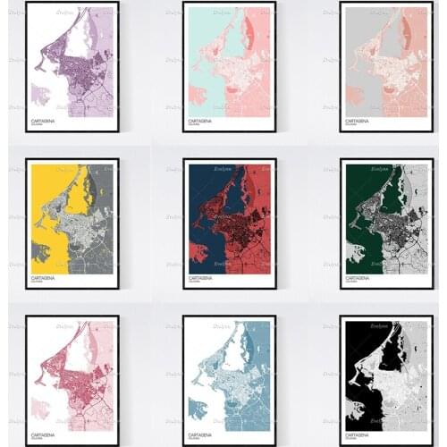 Cartagena, Colombia Map Art Print - Many Styles - Scandi / Vintage / Wall Art Canvas Modular Pictures Modern Home Decor Posters