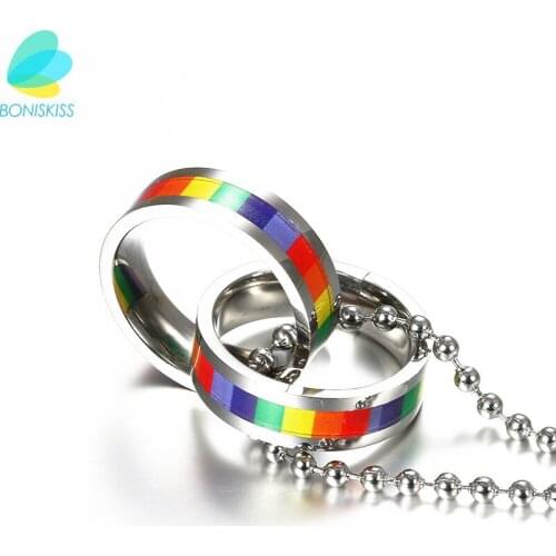Boniskiss 2020 Rainbow Fashion Men Statement Necklace Couple Necklaces & Pendants Personalized Stainless Steel Necklace Women