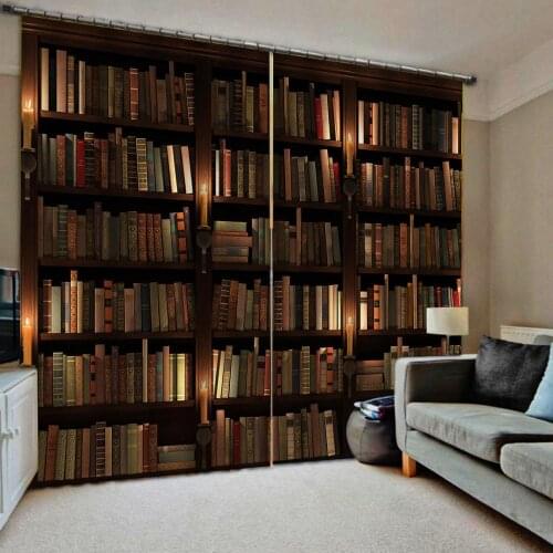 Brown curtains bookself 3D Curtain Luxury Blackout Window Curtain Living Room blackout curtains