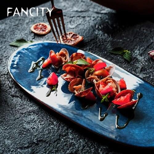 FANCITY Creative European-style ceramic sushi sashimi plate dinner plate snack plate flat plate oval household personality plate