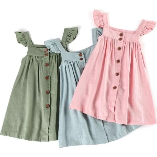 RTS Summer Kids Clothes Girls Hot Sale Sleeveless Little Children Linen Fabric Baby Girls Dresses