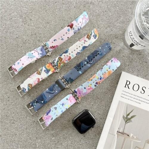 Fashion Glossy Watercolour Pattern Wrist Loop Band Smart Strap for Apple Watch iWatch Series 6 5 4 3 2 1 SE