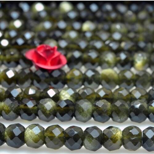 Natural Black Golden Obsidian Faceted Rondelle Beads Wholesale Loose Gemstones Semi Precious Stone Bracelet Necklace Jewelry Diy