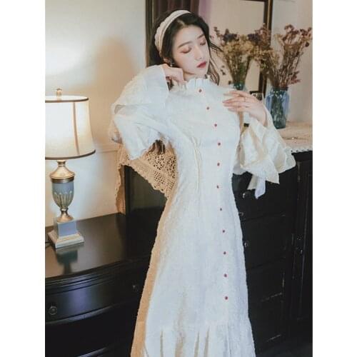 2019 new fashion womens Slim long sleeve fishtail dress temperament flare sleeves dresses