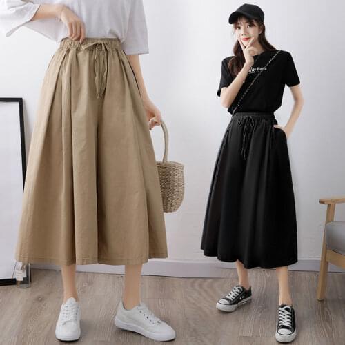 Spring And Summer New Korean Style Loose Nine-Point High-Waisted Wide-Leg Pants Were Thin WomenS Drape Hakama Casual Skirt Pant