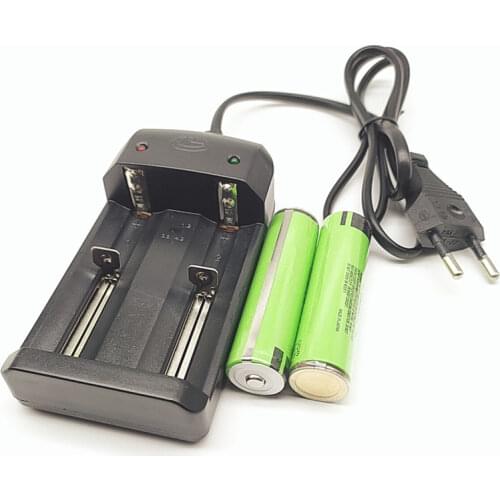 2PCS 3400mah 3.7V 18650 Battery Rechargeable Li-ion Batteries with PCB Protected +1PCS Dual slot charger