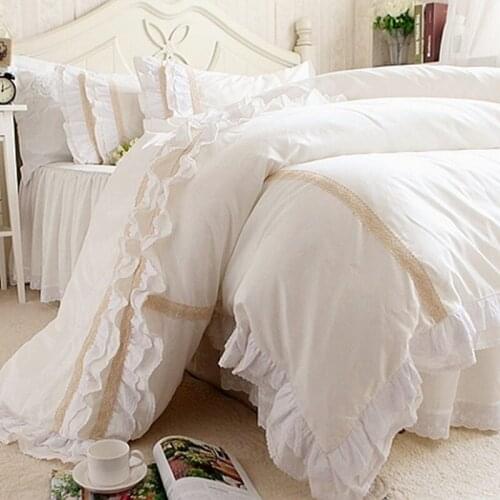 New ruffle emboridery luxury bedding set elegant brief bedding matching duvet cover bedspread romantic princess bed skirt sheet