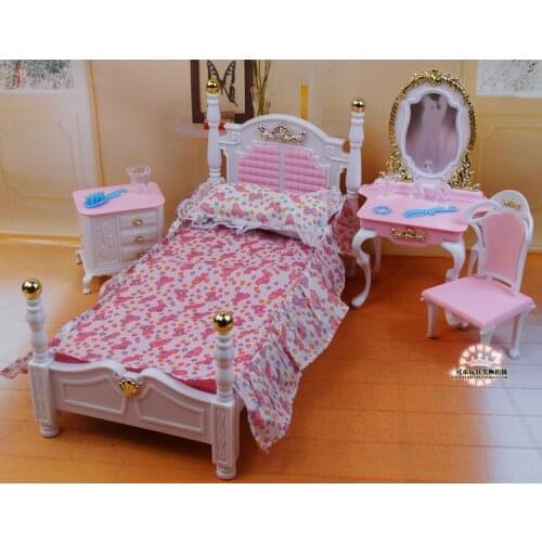 Original for barbie doll bed dressing table bedroom furniture set 1/6 bjd doll accessories bedroom home child toy gift