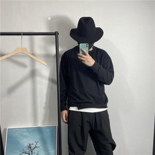 2021 autumn mens round neck long sleeve Pullover simple solid color versatile cotton loose sweater color matching fake two piec