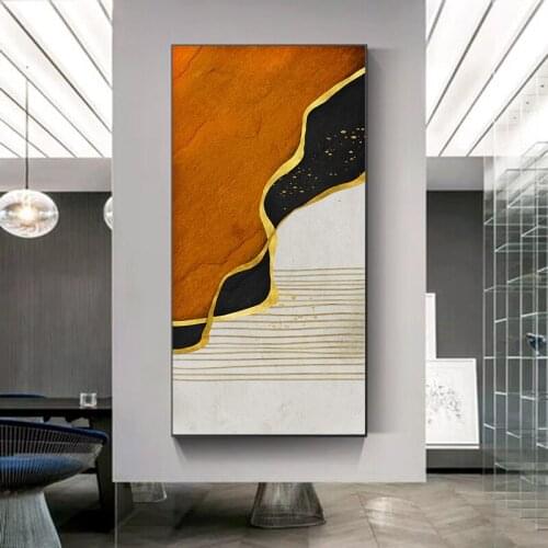 DDHH Abstract Green Yellow Shining Dold Canvas Painting Golden Poster Modern Wall Art Pictures For Living Room Print Decor