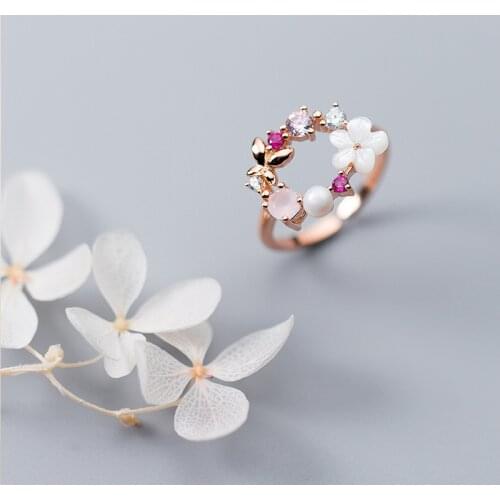 Colusiwei Butterfly with Flower Adjustbale Finger Rings for Women Rose Gold Color Real 925 Sterling Silver Fashion Cocktail Ring