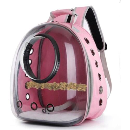 Parrot Carrier Backpack Travel Cage for Birds Breathable Transparent Space Capsule with Panoramic Design and Perch for Travel