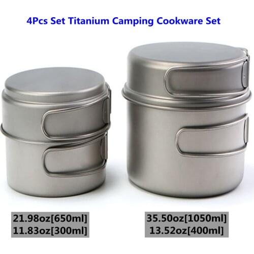 BIVOUAC 1600ML+1100ML Pots with Pans Set Titanium Camping Big Cup Fry Pan Outdoor Cookware with Folding Handle
