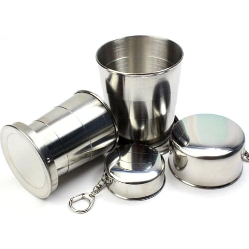 75ml/150ml/250ml Stainless Steel Folding Cup Portable Outdoor Travel Camping Telescopic Cup with Keychain Water Coffee Handcup