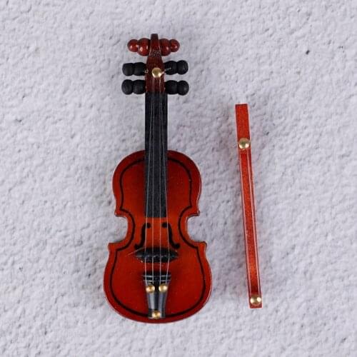 Dollhouse Violin Mini Wooden Instruments Miniature Fiddle Wooden Instrument Fashion Doll House Decoration