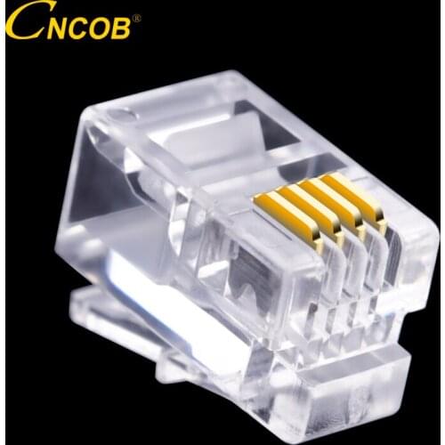 CNCOB RJ9 4P4C Telephone Line Crystal Head Connector Gold-plated Inner Wire OD max.φ1.0mm 100pcs