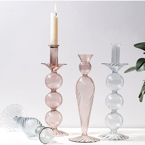 Glass Candle Holder For Wedding Decorations Candlestick Candelabros Vintage Candle Stand Wedding Candle Holder