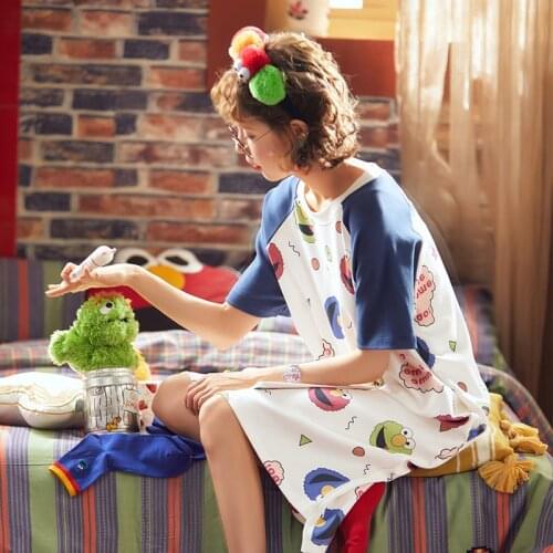 Womens Summer Thin Pure Cotton Short Sleeve Nightdress Lovely Sweet Loose Princess Wind Homewear Set