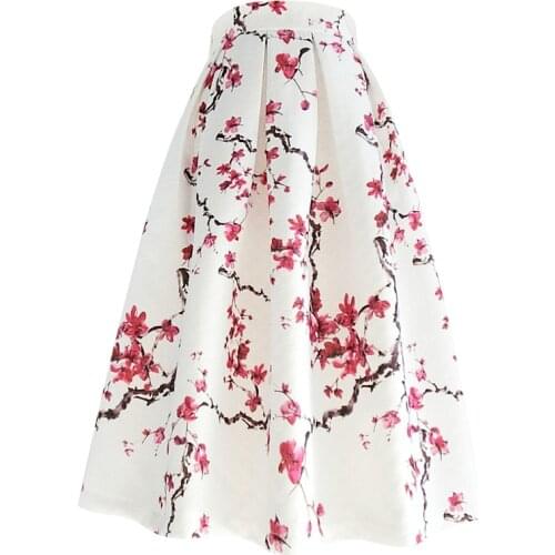 Vintage Spring Autumn Jacquard Printed Ball Gown Skirt Women High Waist Knee Length Plus Size