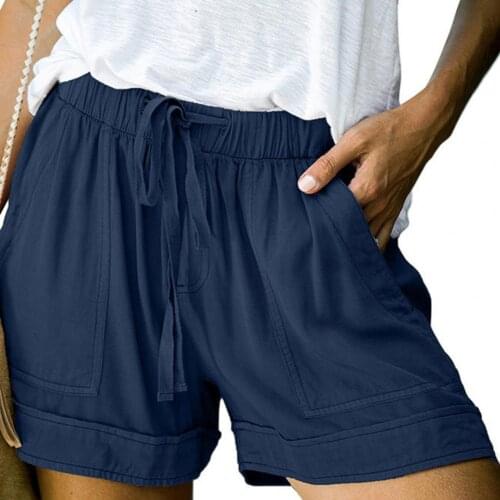 Women Breathable Shorts Drawstring Pockets Summer Loose Elastic Waist Shorts for Beach Streetwear
