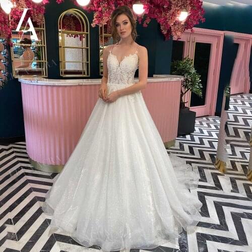 LelaAcra Sleeveless Wedding Dress 2021 Appliques Beaded A-Line Backless Bridal Gown Princess Court Train AX51 Vestido De Novia