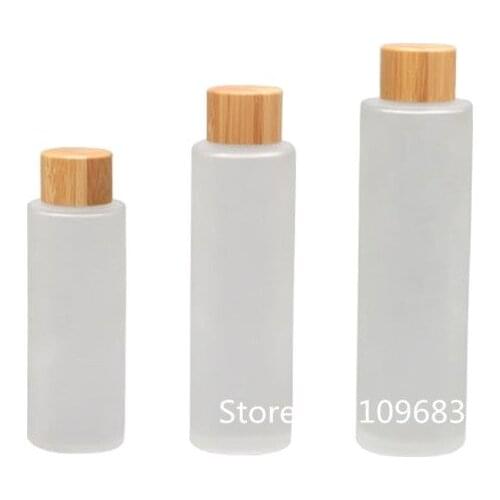 10PCS 100ml Frosted Glass Bottles With Bamboo Screw Lid Bamboo Glass Cosmetic Bottle Lotion Emulsion Essence Oil Toning lotion