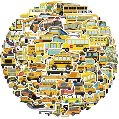100pcs Cartoon Yellow School Bus Graffiti Stickers Creative Decoration Notebook Luggage Vinyl Stickers