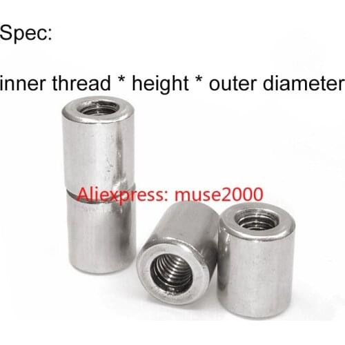 304 stainless steel M12 M14 M16 M18 M20 Column nut steel hollow nut outer round dia screw bolt connector inner threaded pole rod
