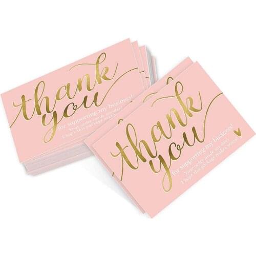 50pcs Pink Thank You for Supporting My Small Business Card Thanks Greeting Card Appreciation Cardstock for Sellers Gift 5*9cm