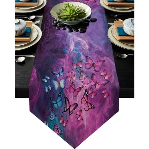 Butterfly Abstract Purple Background Modern Table Runner Wedding For Party Event Home Decoration Table Mat Decor Accessories