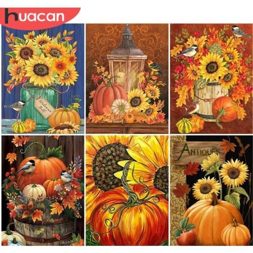 HUACAN 5D DIY Diamond Embroidery Sunflower Full Square Round Drill Diamond Painting Flower Mosaic Pumpkin Needlework Home Decor