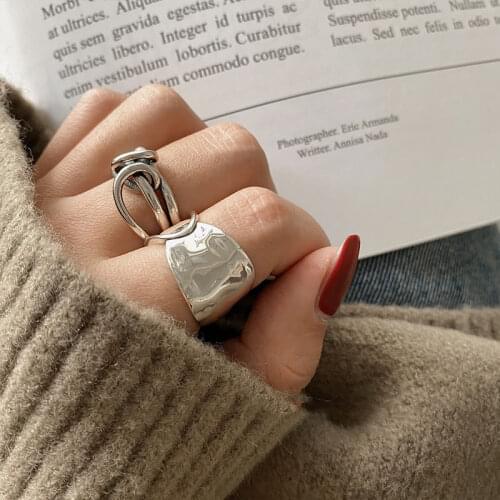 925 Sterling Silver Trendy Width Surface Knot Winding Thai Silver Color Ring Vintage Open Finger Ring For Women Jewelry S-R740