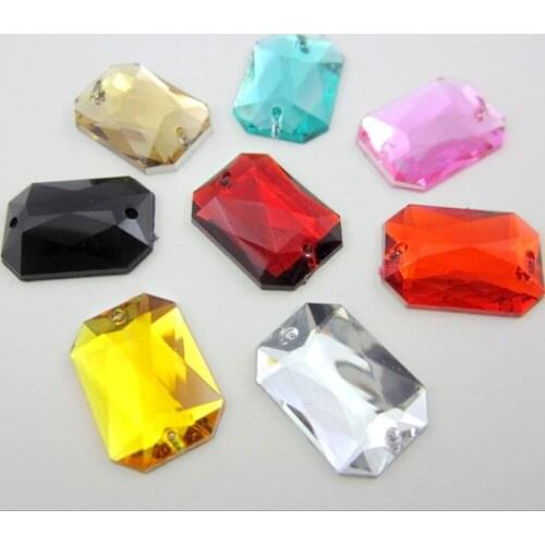 Free Shipping 24pcs/Lot Rectangle Shape Multi 13*18mm Sew On Acrylic Flatback Rhinestone Two Holes Beads Stones For Clothes
