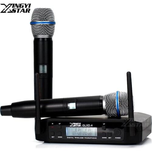 GLXD4 UHF Wireless Microphone Professional 2 Channels Cordless Microphone System Micro For BETA 87A BETA87A Handheld Karaoke Mic