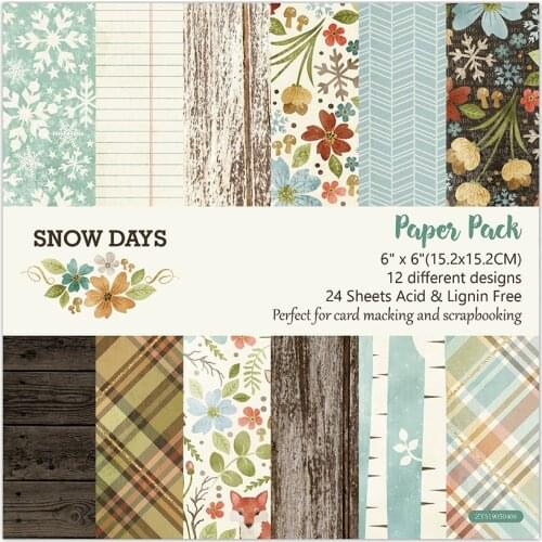 24 sheets 6"X6" Snow Days patterned paper Pad Scrapbooking paper pack handmade paper craft Background pad Alinacraft