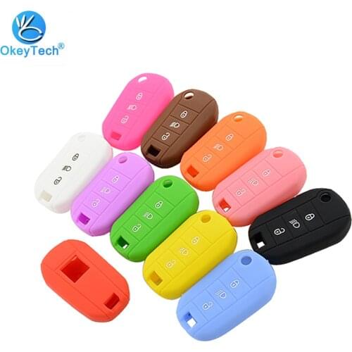 OkeyTech 3 Button Silicone Rubber Car Key Case for Peugeot 3008 208 308 508 408 2008 Protector Cover Holder Skin Car Accessories