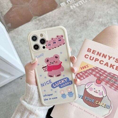 Retro sweet Chocolate bubble tea bear japanese Phone Case For iPhone 11 12 Pro Max Xr Xs Max 7 8 Plus 7Plus case Cute Soft Cover